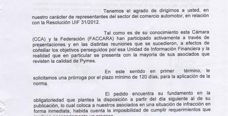 Nota ante la UIF